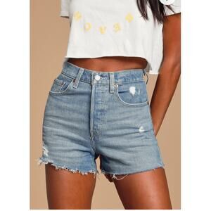 Levi's Ribcage Light Wash Distressed Denim High-Rise Cut-Off Shorts 26
